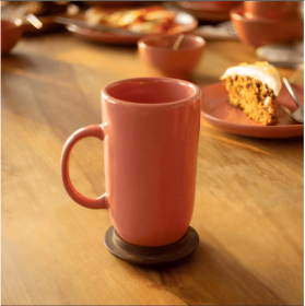 Ceramic Peach Coffee Mug With Wooden Lid (Color: PINK)